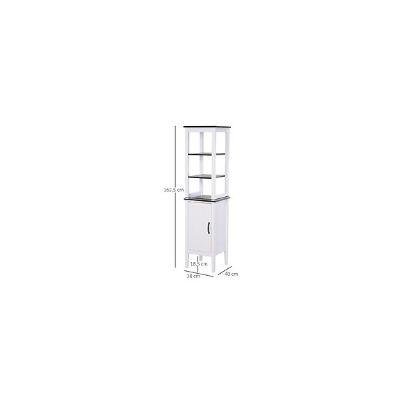 Meuble Colonne Rangement Salle De Bain Dim. 40l X 38l X 162h Cm 3 Étagères + Placard Mdf Panneaux Particules Blanc Aspect Noy