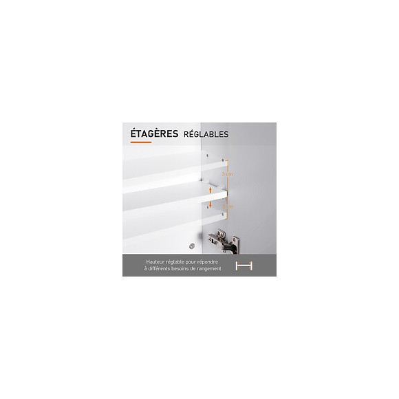 Armoire Avec Miroir En Bois Rangement Salle De Bain Fermeture Porte Tampon Mdf Blanc