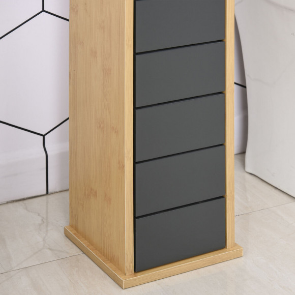 Support Papier Toilette - Porte-papier Toilette - Armoire Pour Papier Toilette - 2 Niveaux + Sortie Papier Mdf Gris Bambou
