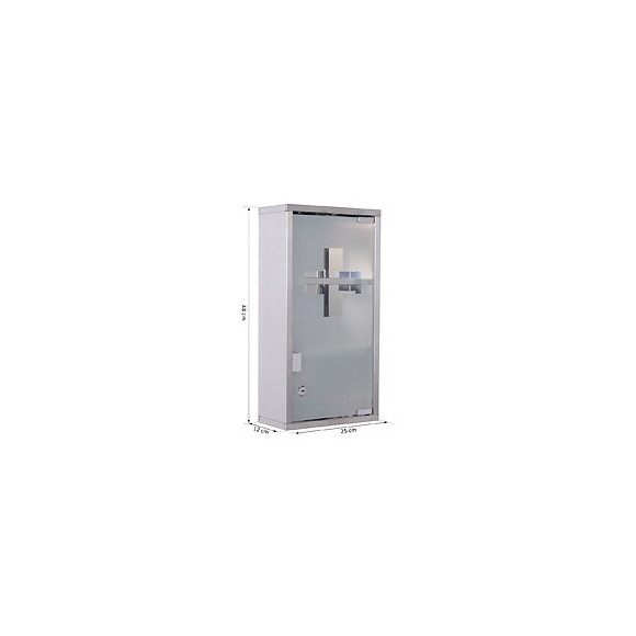 Armoire À Pharmacie 2 Étagères 3 Niveaux Verrouillable Porte Verre Trempé Dépoli Logo Croix 25l X 12l X 48h Cm Acier Inox