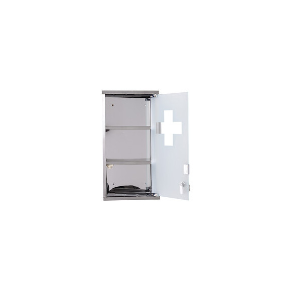 Armoire À Pharmacie 2 Étagères 3 Niveaux Verrouillable Porte Verre Trempé Dépoli Logo Croix 25l X 12l X 48h Cm Acier Inox
