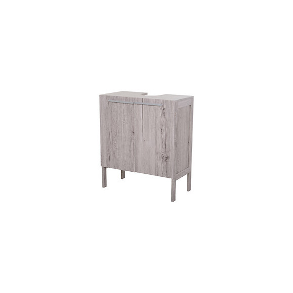 Meuble Salle De Bain - Meuble Sous-vasque - Placard 2 Portes Avec Étagère - Dim. 60l X 30l X 70h Cm - Mdf Imitation Bois Gris