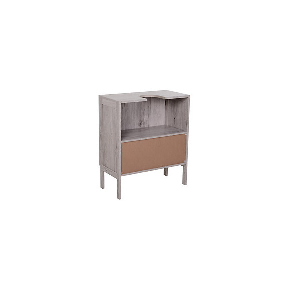 Meuble Salle De Bain - Meuble Sous-vasque - Placard 2 Portes Avec Étagère - Dim. 60l X 30l X 70h Cm - Mdf Imitation Bois Gris