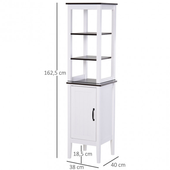 Meuble Colonne Rangement Salle De Bain Dim. 40l X 38l X 162h Cm 3 Étagères + Placard Mdf Panneaux Particules Blanc Aspect Noy