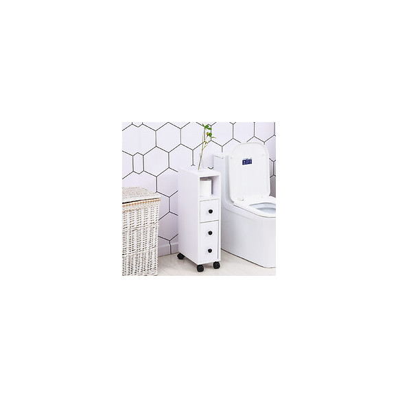 Meuble Bas Colonne Rangement Salle De Bain À Roulettes Blanc Dim. 18l X 30l X 68,5h Cm