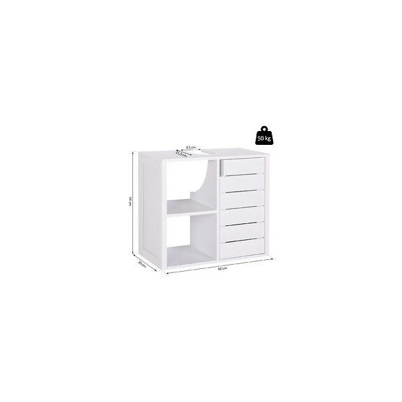 Meuble Salle De Bain Mural - Meuble Sous-vasque - Placard 1 Porte Avec Étagère - Double Niche - Dim. 60l X 30l X 54h Cm - Mdf
