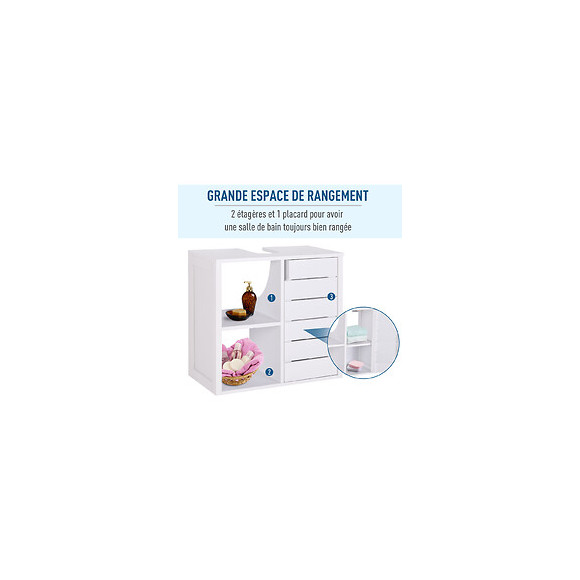 Meuble Salle De Bain Mural - Meuble Sous-vasque - Placard 1 Porte Avec Étagère - Double Niche - Dim. 60l X 30l X 54h Cm - Mdf