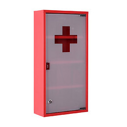 Armoire À Pharmacie 3 Étagères 4 Niveaux Verrouillable Porte Verre Trempé Dépoli Logo Croix 30l X 12l X 60h Cm Acier Inox 
