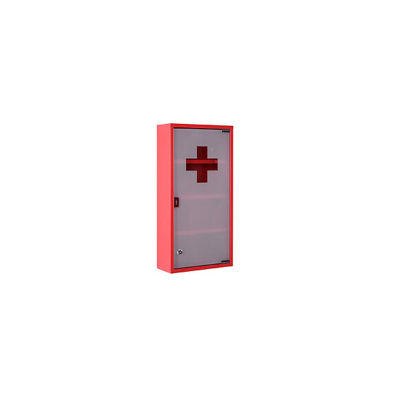 Armoire À Pharmacie 3 Étagères 4 Niveaux Verrouillable Porte Verre Trempé Dépoli Logo Croix 30l X 12l X 60h Cm Acier Inox 