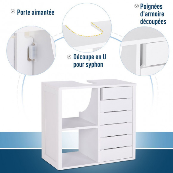 Meuble Salle De Bain Mural - Meuble Sous-vasque - Placard 1 Porte Avec Étagère - Double Niche - Dim. 60l X 30l X 54h Cm - Mdf
