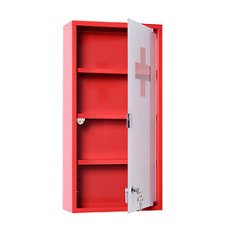 Armoire À Pharmacie 3 Étagères 4 Niveaux Verrouillable Porte Verre Trempé Dépoli Logo Croix 30l X 12l X 60h Cm Acier Inox 