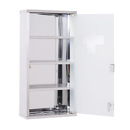 Armoire À Pharmacie 3 Étagères 4 Niveaux 30l X 12l X 60h Cm Porte Verre Trempé Symbole Croix Acier Inoxydable Brossé