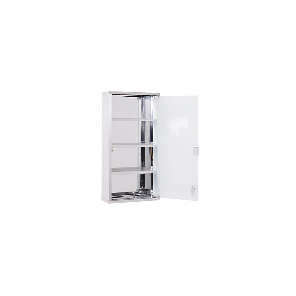 Armoire À Pharmacie 3 Étagères 4 Niveaux 30l X 12l X 60h Cm Porte Verre Trempé Symbole Croix Acier Inoxydable Brossé