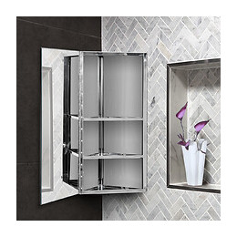 Armoire Miroir Salle De Bain Armoire De Toilette Murale Meuble D'angle 2 Étagères Dim. 30l X 18,4l X 60h Cm Acier Inox.