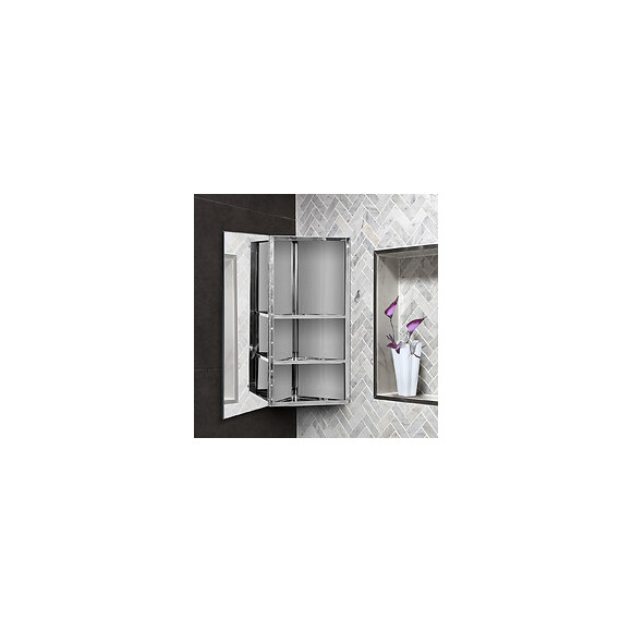 Armoire Miroir Salle De Bain Armoire De Toilette Murale Meuble D'angle 2 Étagères Dim. 30l X 18,4l X 60h Cm Acier Inox.