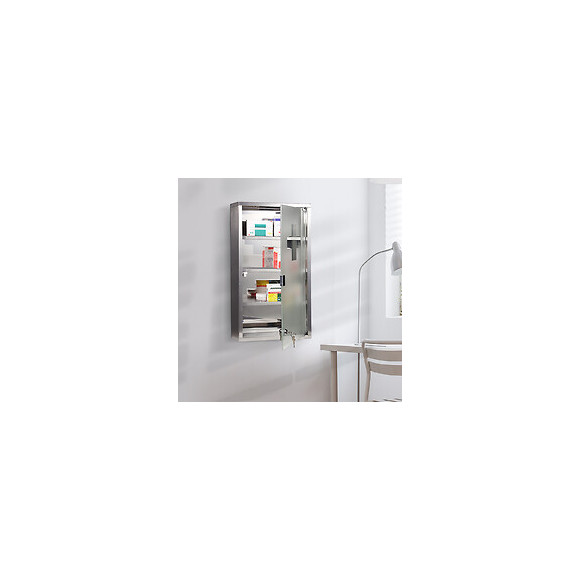 Armoire À Pharmacie 3 Étagères 4 Niveaux 30l X 12l X 60h Cm Porte Verre Trempé Symbole Croix Acier Inoxydable Brossé