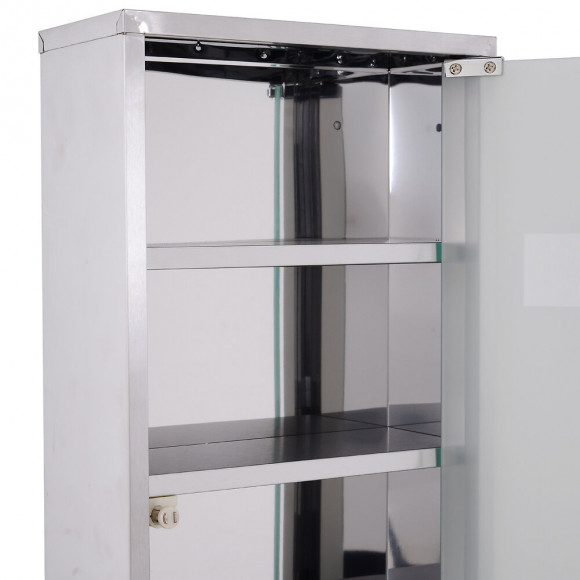 Armoire À Pharmacie 3 Étagères 4 Niveaux 30l X 12l X 60h Cm Porte Verre Trempé Symbole Croix Acier Inoxydable Brossé