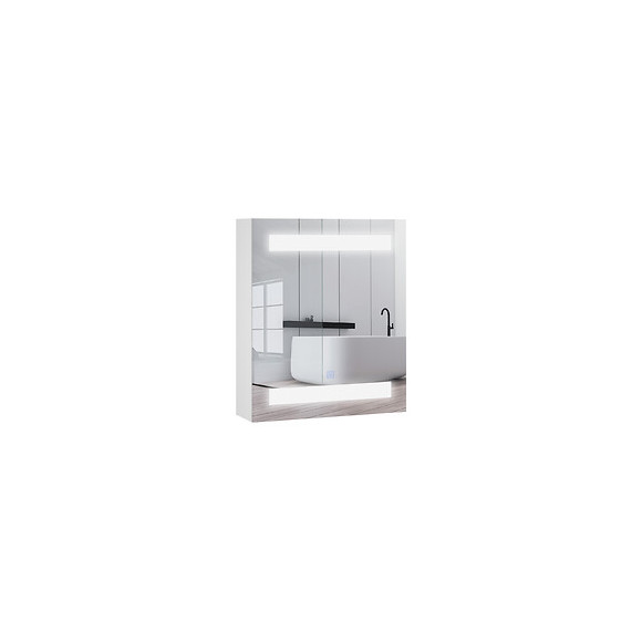 Miroir Lumineux Led Armoire Murale Design De Salle De Bain 2 En 1 Dim. 50l X 15l X 60h Cm Mdf Blanc