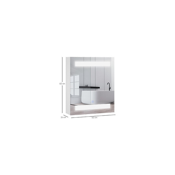 Miroir Lumineux Led Armoire Murale Design De Salle De Bain 2 En 1 Dim. 50l X 15l X 60h Cm Mdf Blanc