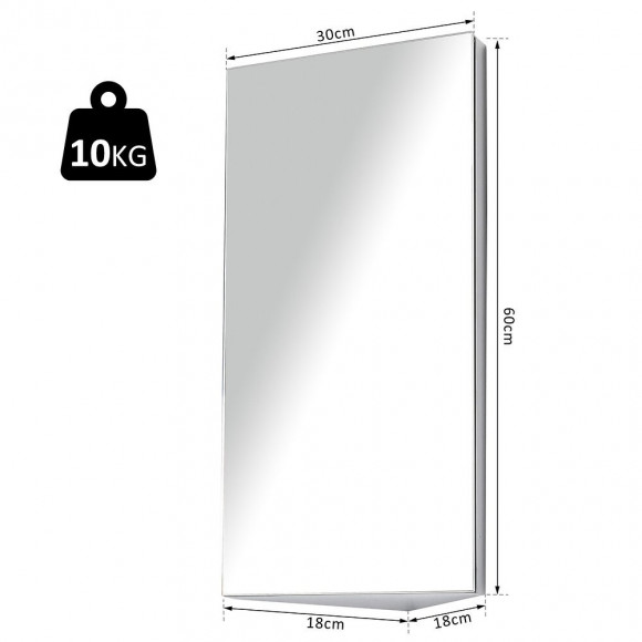 Armoire Miroir Salle De Bain Armoire De Toilette Murale Meuble D'angle 2 Étagères Dim. 30l X 18,4l X 60h Cm Acier Inox.