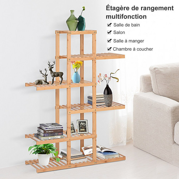 Etagère Salle De Bain Bambou Meuble De Rangement De Salle De Bain Design Cosy Naturel 6 Espaces De Rangement Dim. 98l X 28l X 
