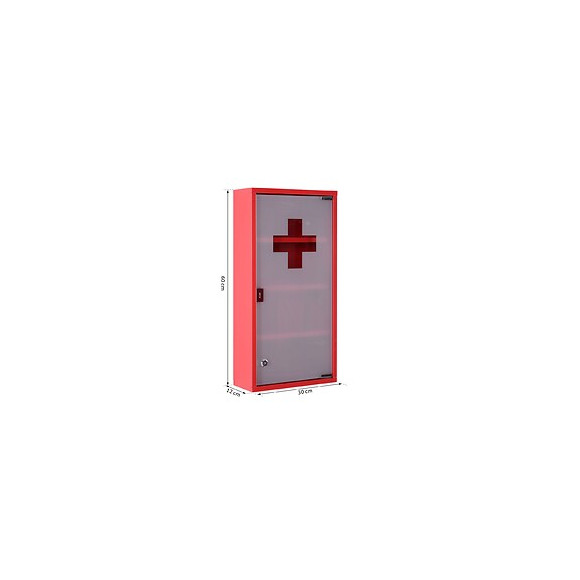 Armoire À Pharmacie 3 Étagères 4 Niveaux Verrouillable Porte Verre Trempé Dépoli Logo Croix 30l X 12l X 60h Cm Acier Inox 