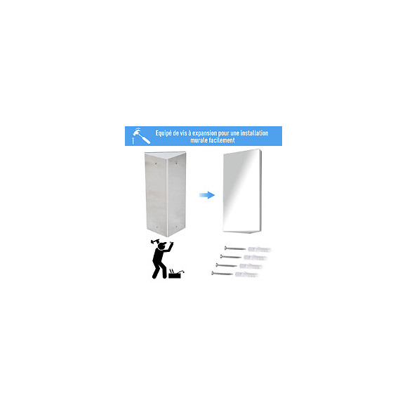 Armoire Miroir Salle De Bain Armoire De Toilette Murale Meuble D'angle 2 Étagères Dim. 30l X 18,4l X 60h Cm Acier Inox.