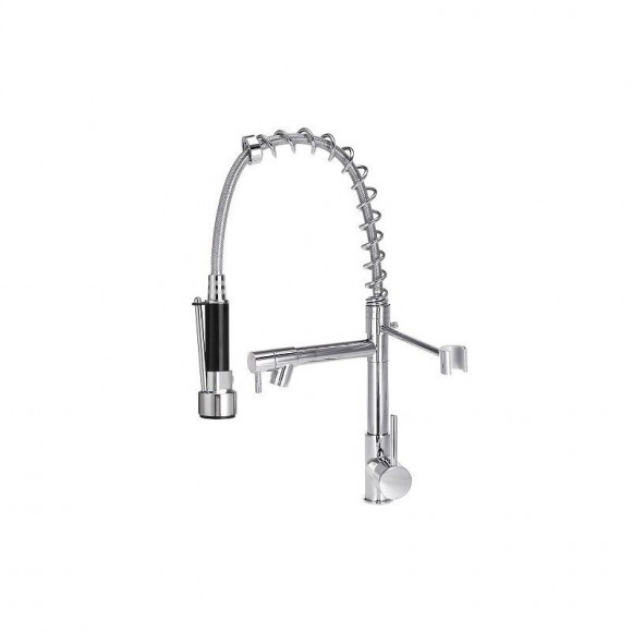 Mitigeur D'évier Chromé Robinet De Cuisine Rotatif Avec Deux Sorties