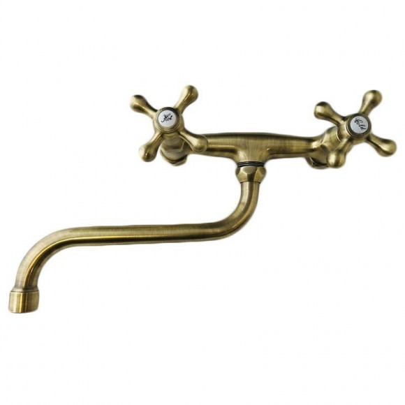 Robinet Mural Cuisine En Laiton Antique Élégant Avec De Vieilles Têtes Rétro