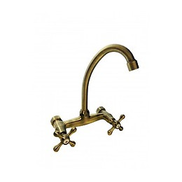 Mélangeur Robinet Mural Avec Bec À Cygne,vieux Laiton, Bronze, Ancien