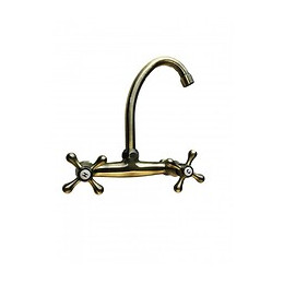 Mélangeur Robinet Mural Avec Bec À Cygne,vieux Laiton, Bronze, Ancien