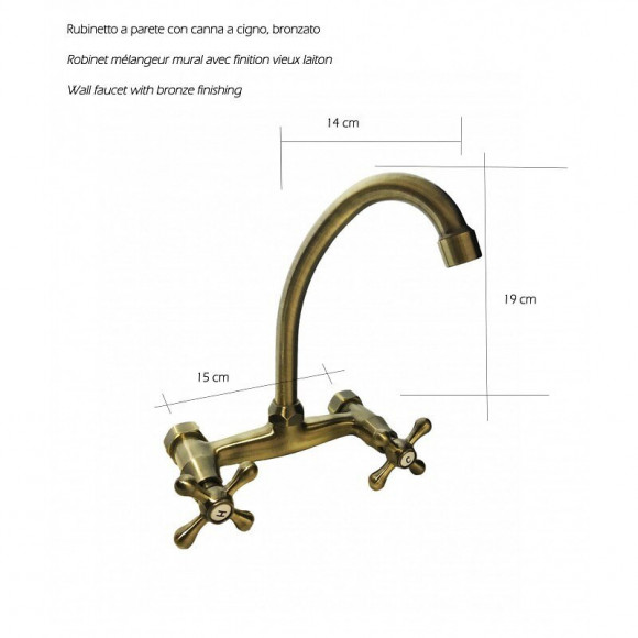 Mélangeur Robinet Mural Avec Bec À Cygne,vieux Laiton, Bronze, Ancien