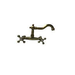 Robinet Mitigeur Complet Mural En Vieux Laiton Bronzé D'époque