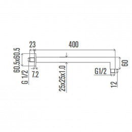 Bras De Douche Carré, 40 Cm