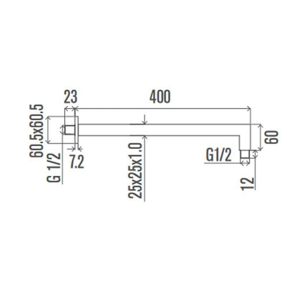 Bras De Douche Carré, 40 Cm