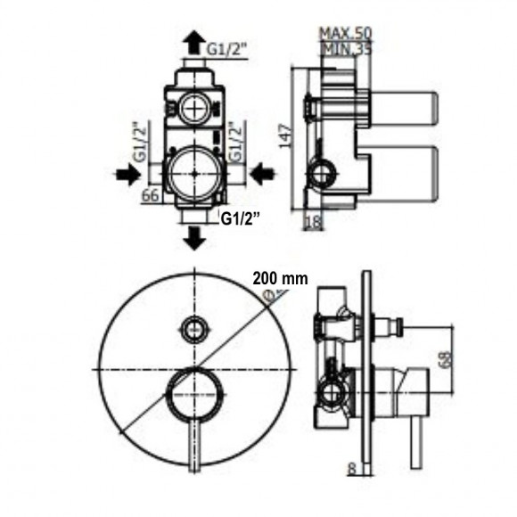 Mitigeur De Douche À Encastrer Deux Sorties