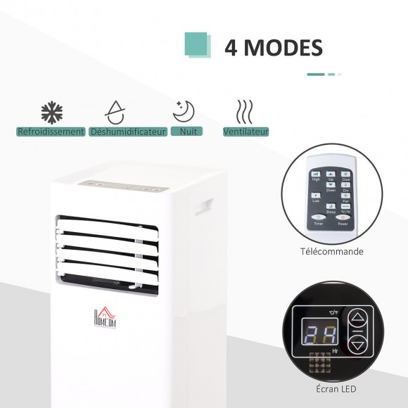 Climatiseur Portable 7.000 Btu/h 765 W - Ventilateur, Déshumidificateur - Réfrigérant Naturel R290 - Télécommande - Débit