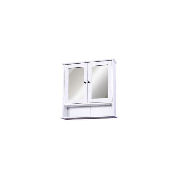 Armoire Murale Étagère Salle De Bain 56l X 13l X 58h Cm Double Porte Miroir Étagère Réglable Mdf Blanc
