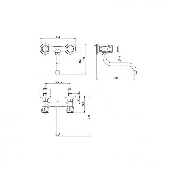 Robinet Mélangeur Cuisine Mural Bronze, Vieux Laiton, Ancienne