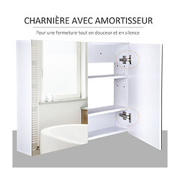 Armoire Miroir De Salle De Bain Armoire Murale Double Portes Et Étagères Dim. 80l X 15l X 60h Cm Mdf Blanc