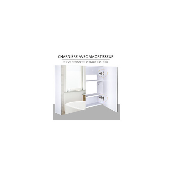 Armoire Miroir De Salle De Bain Armoire Murale Double Portes Et Étagères Dim. 80l X 15l X 60h Cm Mdf Blanc