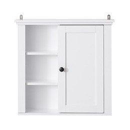 Armoire Haute Murale De Salle De Bain Ou Wc Placard 1 Porte 3 Niches Dim. 53l X 15l X 51h Cm Mdf Panneaux Particules Blanc