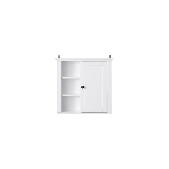 Armoire Haute Murale De Salle De Bain Ou Wc Placard 1 Porte 3 Niches Dim. 53l X 15l X 51h Cm Mdf Panneaux Particules Blanc