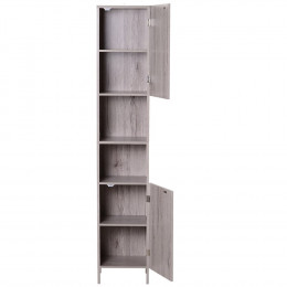 Meuble Colonne Rangement Salle De Bain Dim. 30l X 32l X 172h Cm 2 Placards Avec Étagère + 2 Niches Mdf Imitation Bois Gris