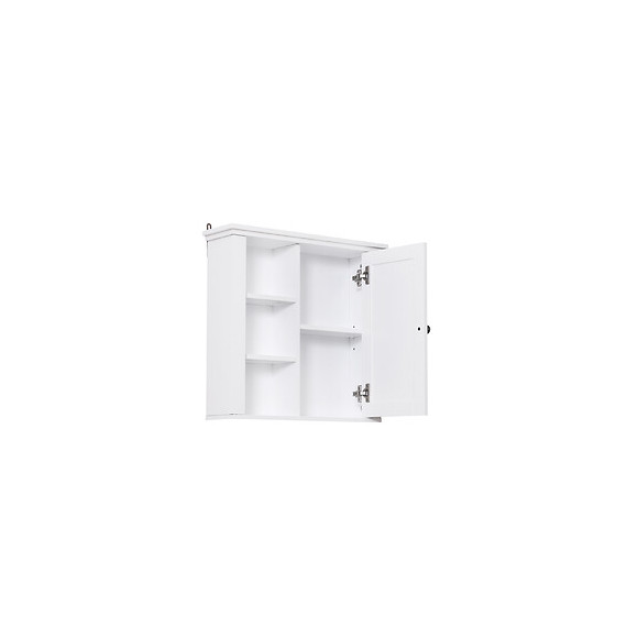 Armoire Haute Murale De Salle De Bain Ou Wc Placard 1 Porte 3 Niches Dim. 53l X 15l X 51h Cm Mdf Panneaux Particules Blanc