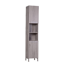 Meuble Colonne Rangement Salle De Bain Dim. 30l X 32l X 172h Cm 2 Placards Avec Étagère + 2 Niches Mdf Imitation Bois Gris