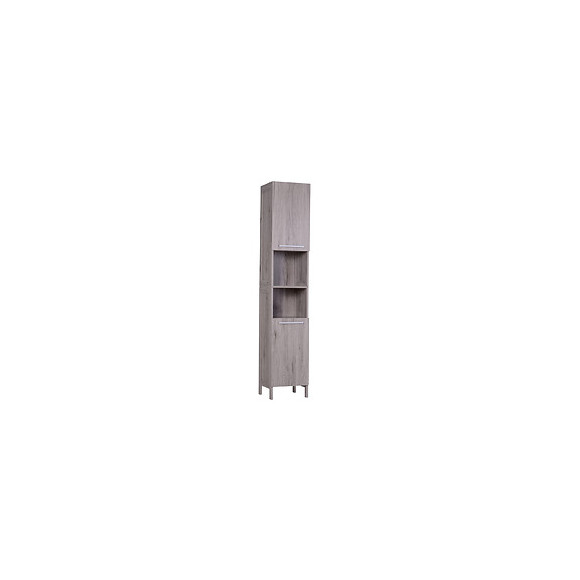Meuble Colonne Rangement Salle De Bain Dim. 30l X 32l X 172h Cm 2 Placards Avec Étagère + 2 Niches Mdf Imitation Bois Gris