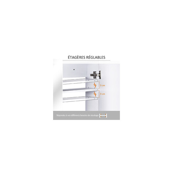 Armoire Miroir De Salle De Bain Armoire Murale Double Portes Et Étagères Dim. 80l X 15l X 60h Cm Mdf Blanc