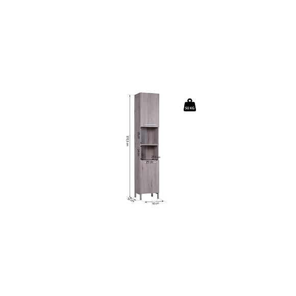 Meuble Colonne Rangement Salle De Bain Dim. 30l X 32l X 172h Cm 2 Placards Avec Étagère + 2 Niches Mdf Imitation Bois Gris