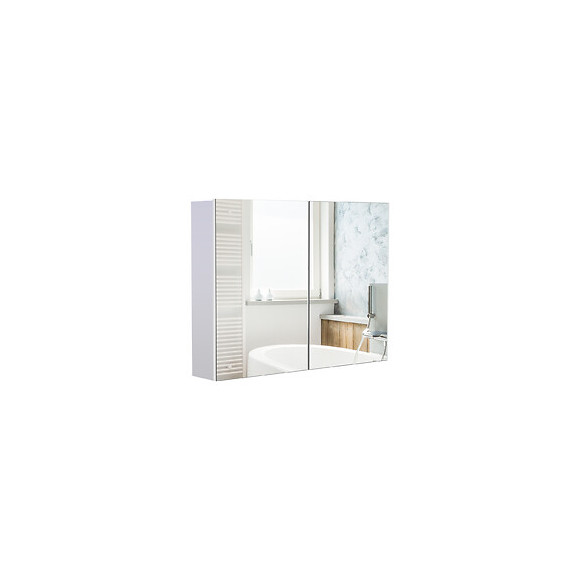 Armoire Miroir De Salle De Bain Armoire Murale Double Portes Et Étagères Dim. 80l X 15l X 60h Cm Mdf Blanc